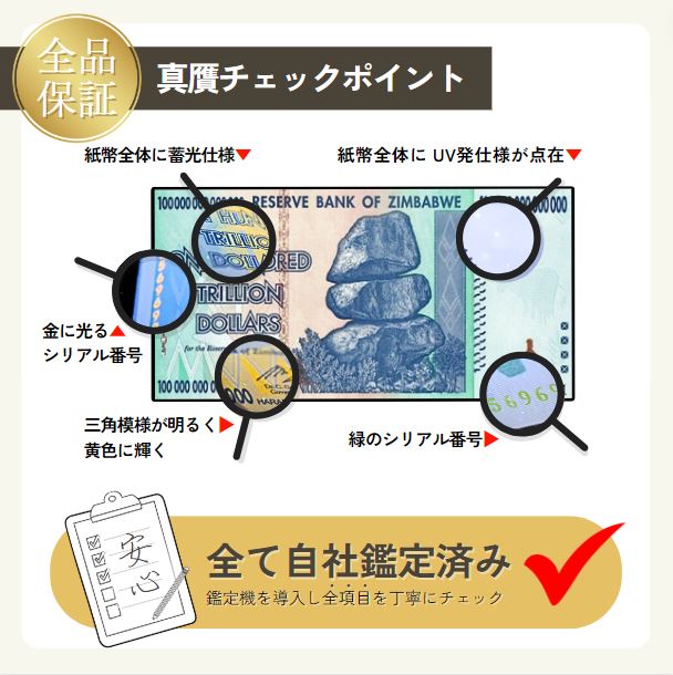 12%OFF 100兆ジンバブエ 100枚★即日発送・ピン札保証・鑑定書 1,280円相当×購入枚数の特典付き|ジンバブエ紙幣|100兆ジンバブエドル ジンバブエ100|本物紙幣保証【ラフテル公式】/J-2