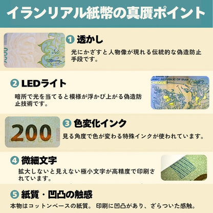 200万リアル 1枚 最高額面紙幣 2025年3月15日発行★即日発送・ピン札保証・鑑定書 1,280円相当×購入枚数の特典付き｜イラン紙幣｜2,000,000リアル (200トマン)｜本物紙幣保証【ラフテル公式】/IR-3